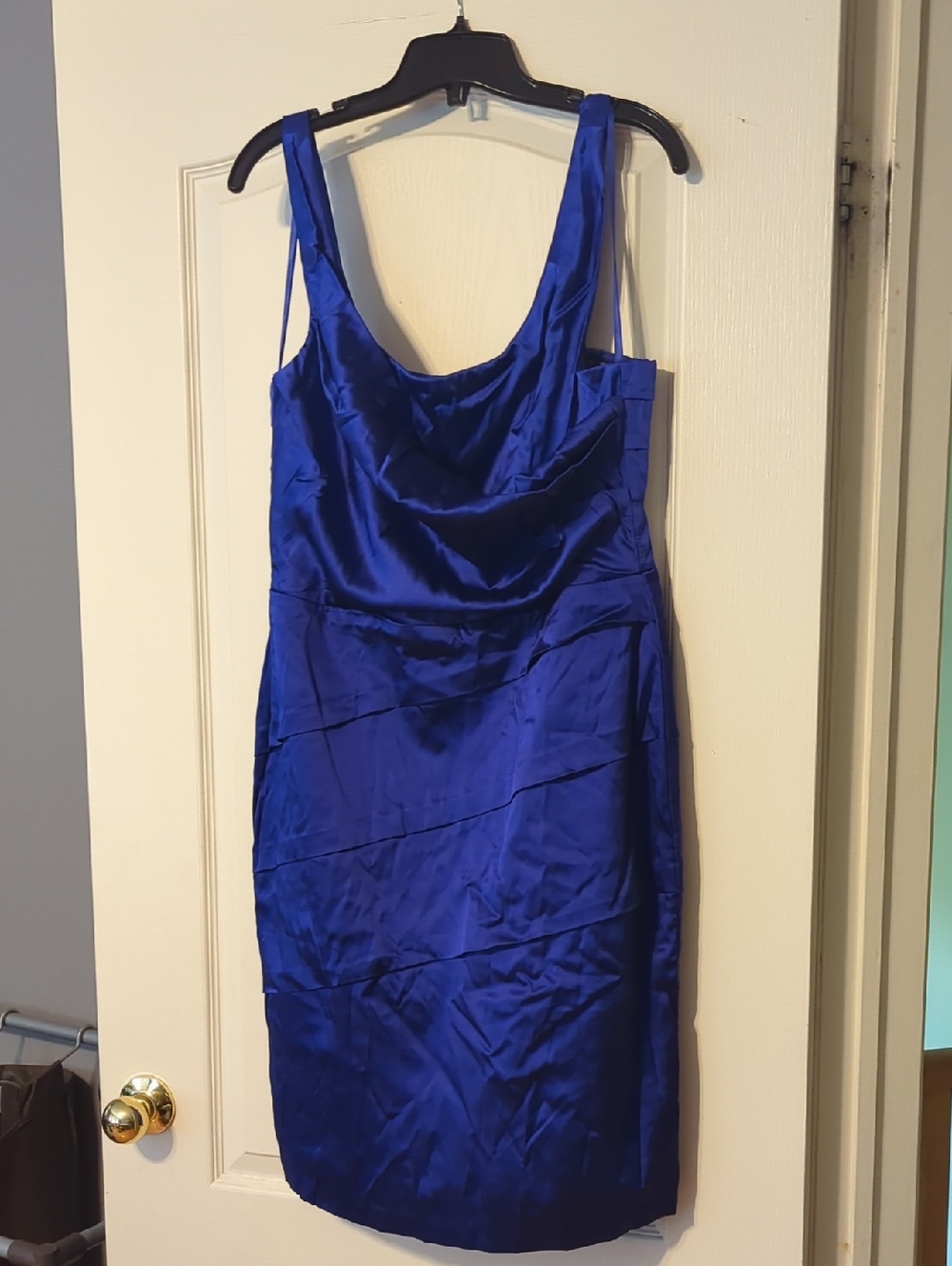 le chateau Cobalt Blue Satin Sheath Dress